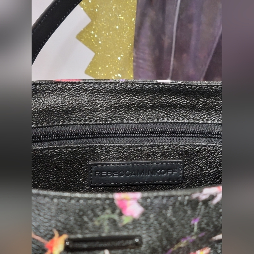 Rebecca Minkoff Cherish Black Floral Coated Canvas Large Shoulder Bag Tote Purse - Picture 14 of 16